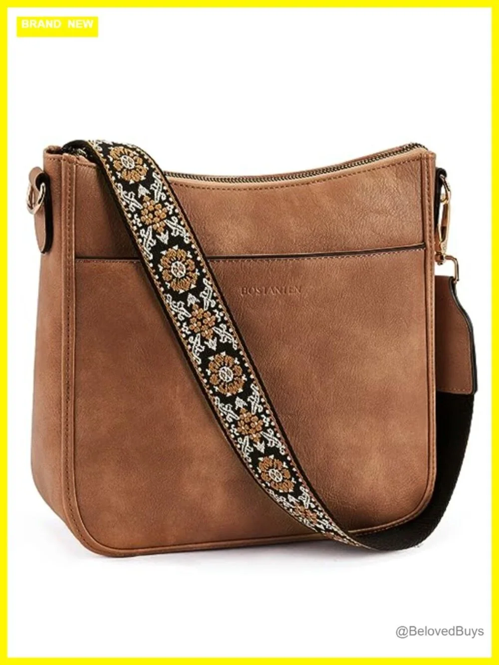 Vegan Leather Crossbody Bag with Wide Guitar Strap, Hobo Purse